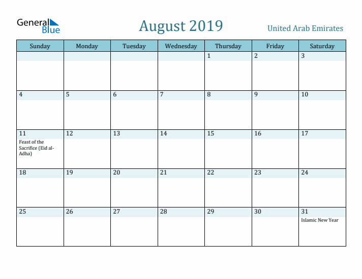 August 2019 Calendar with Holidays