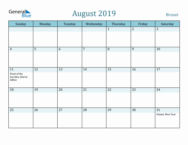 August 2019 Calendar with Holidays