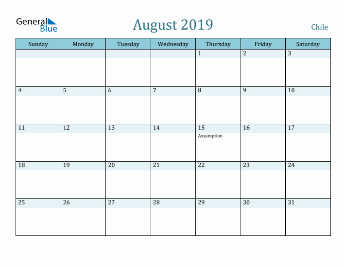 August 2019 Calendar with Holidays