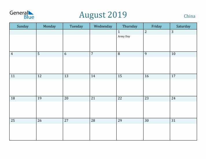 August 2019 Calendar with Holidays