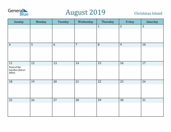 August 2019 Calendar with Holidays