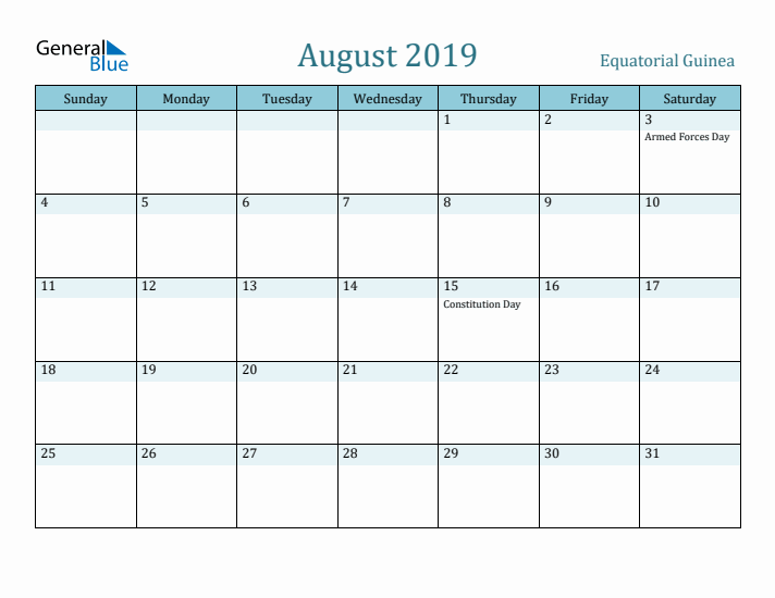 August 2019 Calendar with Holidays