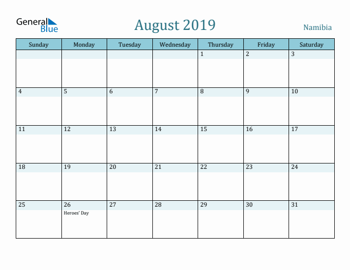 August 2019 Calendar with Holidays