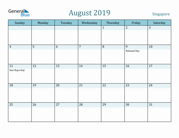 August 2019 Calendar with Holidays