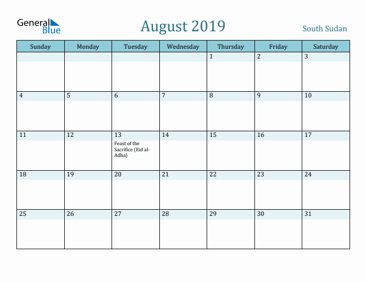 August 2019 Calendar with Holidays