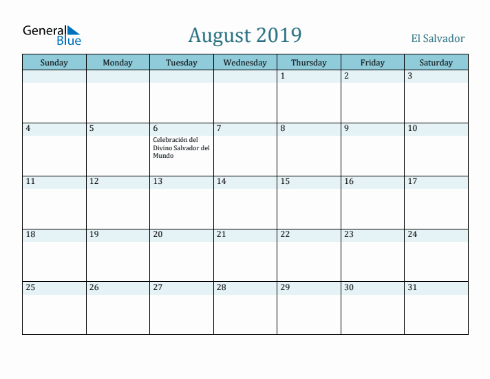 August 2019 Calendar with Holidays