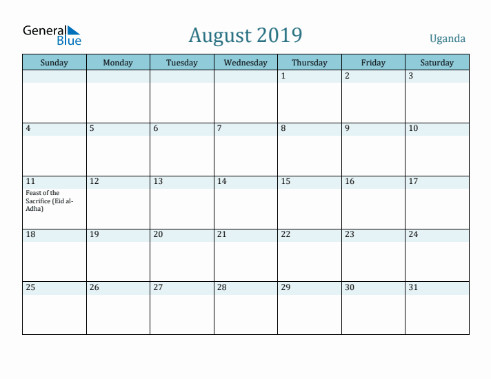 August 2019 Calendar with Holidays