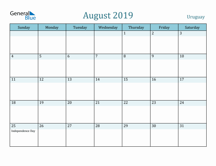 August 2019 Calendar with Holidays