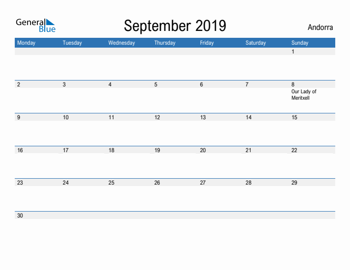 Fillable September 2019 Calendar