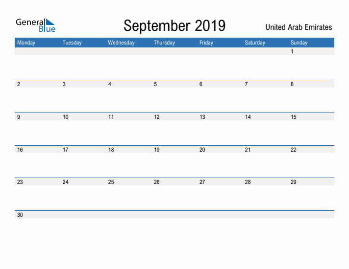 Fillable September 2019 Calendar