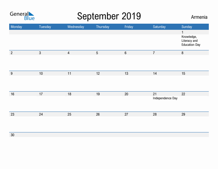 Fillable September 2019 Calendar