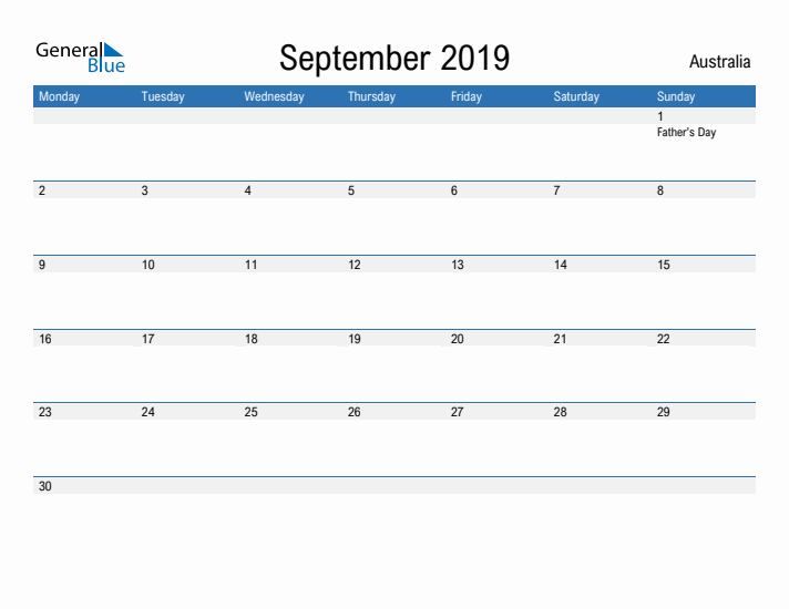 Fillable September 2019 Calendar