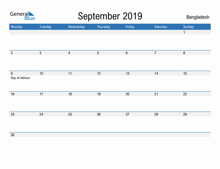 Fillable September 2019 Calendar