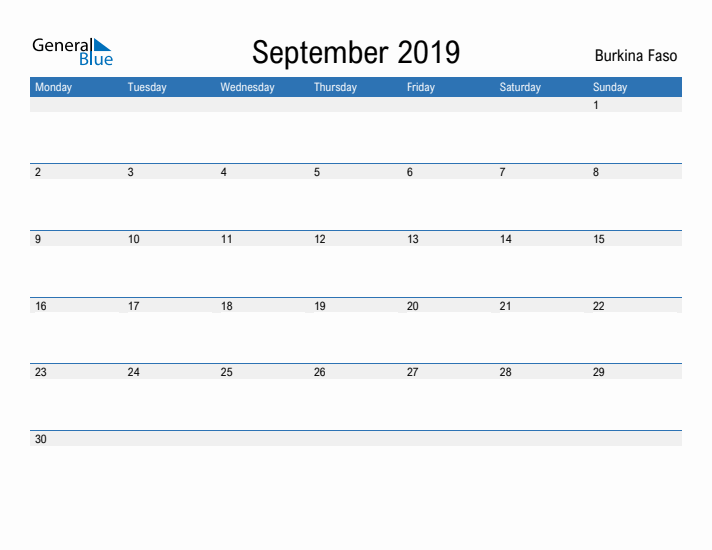 Fillable September 2019 Calendar