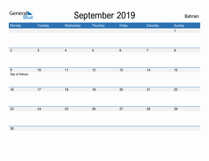 Fillable September 2019 Calendar