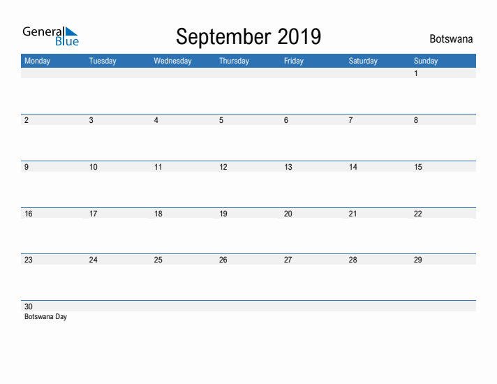 Fillable September 2019 Calendar