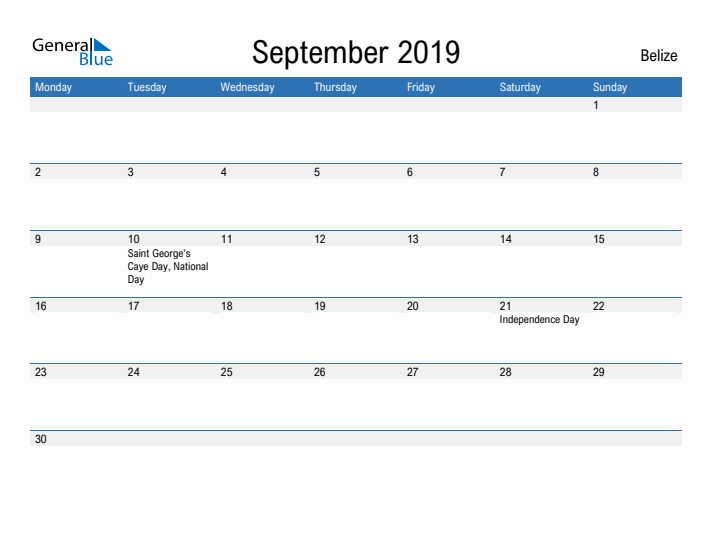 Fillable September 2019 Calendar