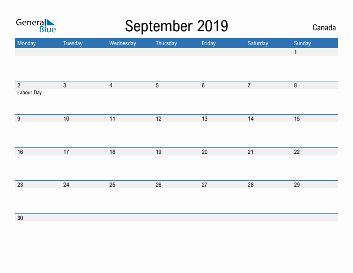 Fillable September 2019 Calendar