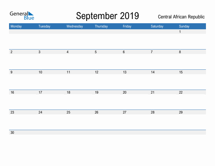 Fillable September 2019 Calendar