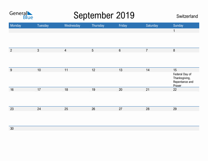 Fillable September 2019 Calendar