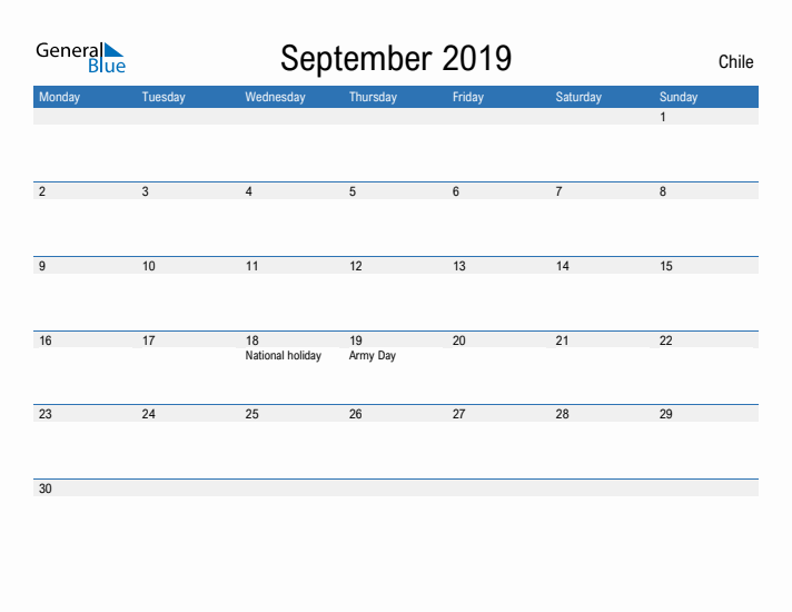 Fillable September 2019 Calendar