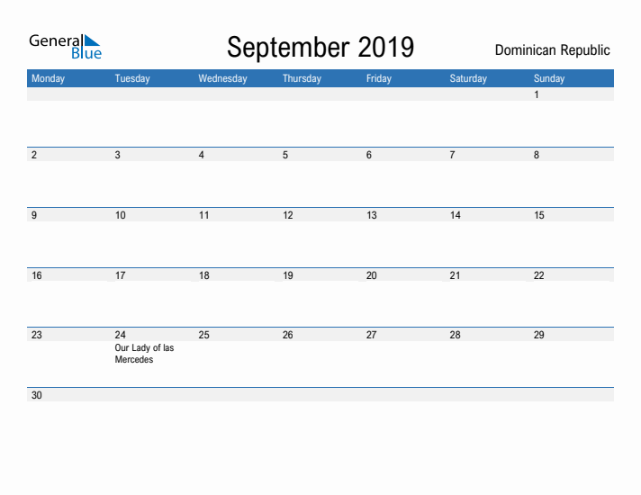 Fillable September 2019 Calendar