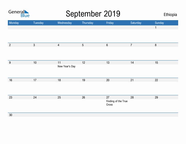 Fillable September 2019 Calendar