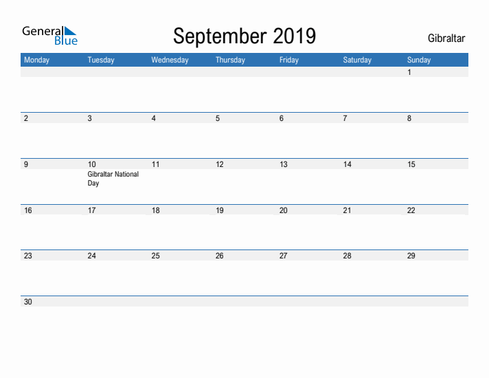 Fillable September 2019 Calendar