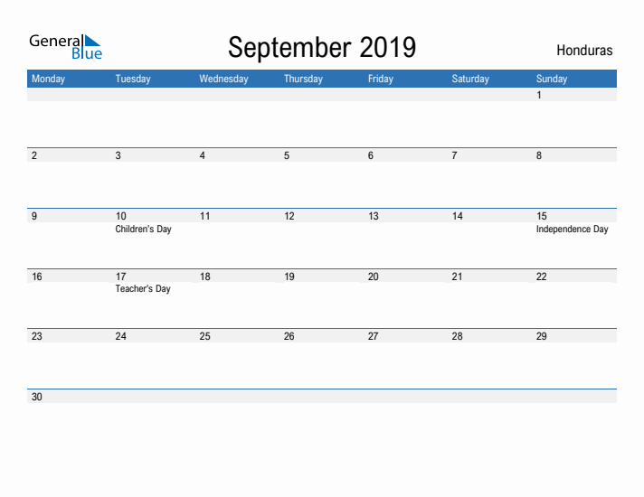 Fillable September 2019 Calendar