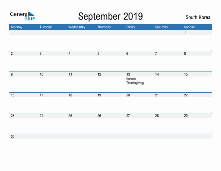 Fillable September 2019 Calendar