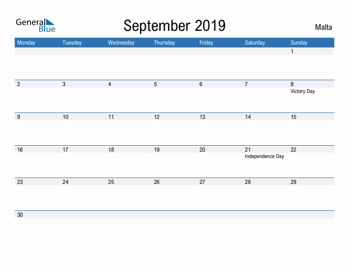 Fillable September 2019 Calendar