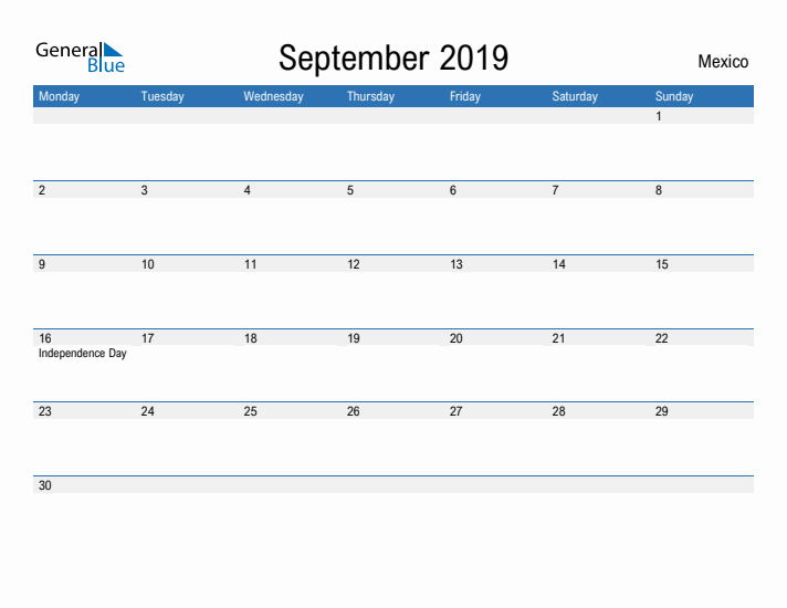 Fillable September 2019 Calendar