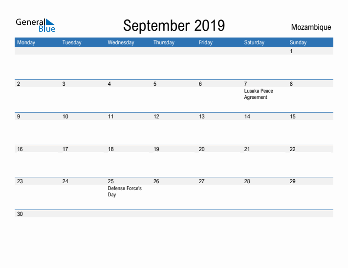 Fillable September 2019 Calendar