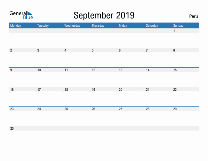 Fillable September 2019 Calendar