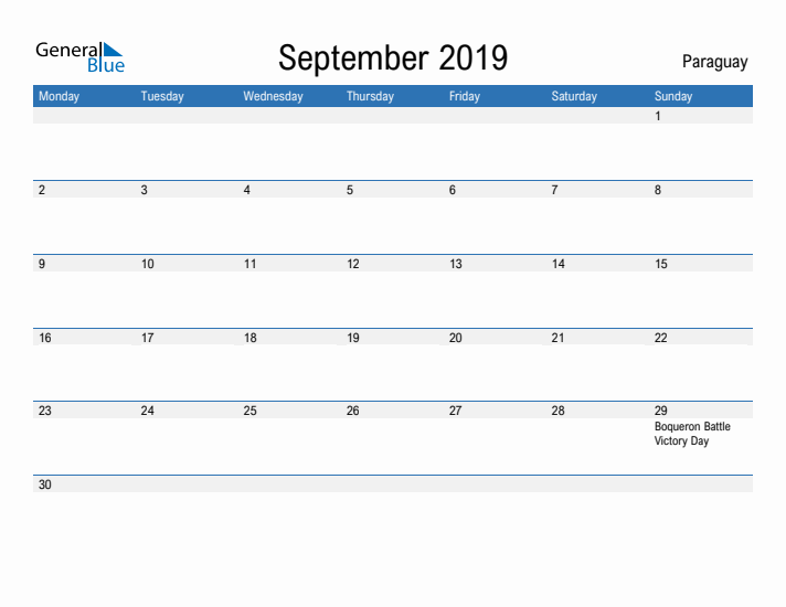 Fillable September 2019 Calendar