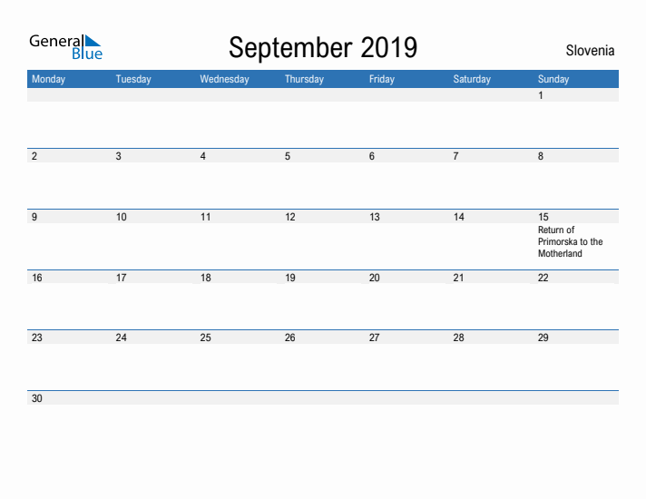 Fillable September 2019 Calendar