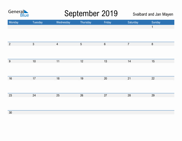 Fillable September 2019 Calendar