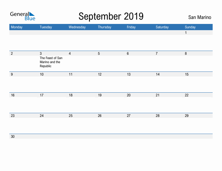 Fillable September 2019 Calendar