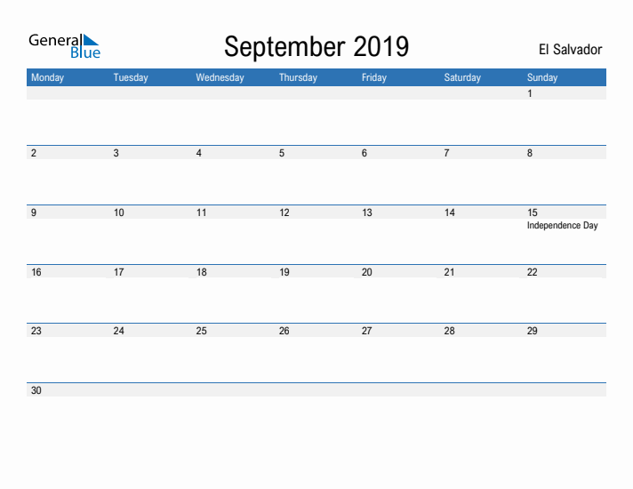 Fillable September 2019 Calendar