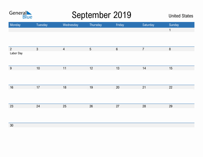 Fillable September 2019 Calendar