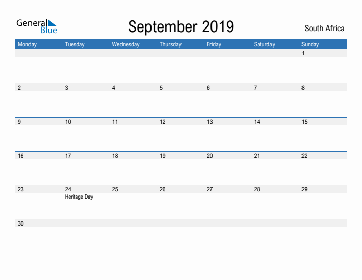 Fillable September 2019 Calendar