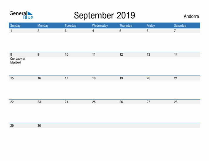 Fillable September 2019 Calendar