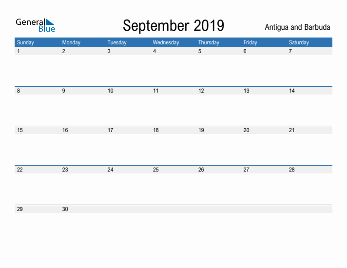 Fillable September 2019 Calendar