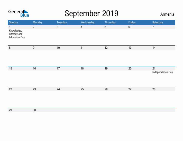 Fillable September 2019 Calendar