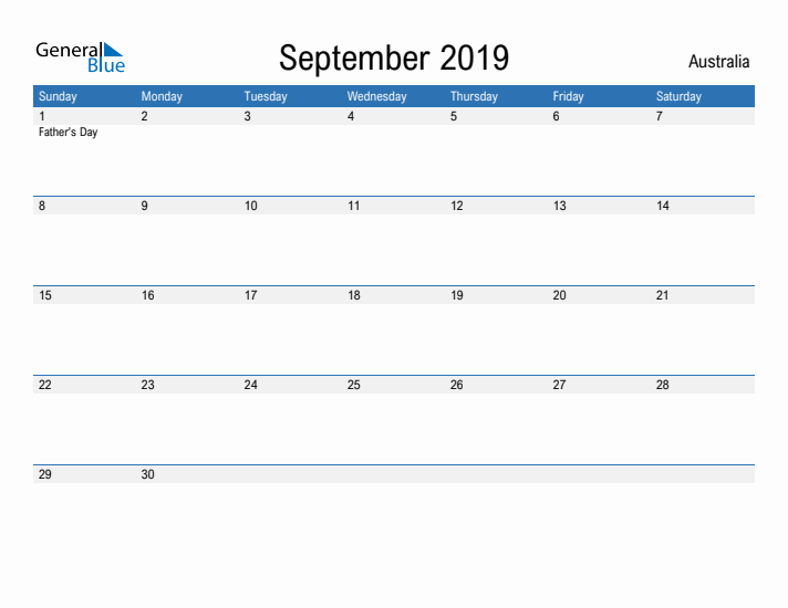 Fillable September 2019 Calendar