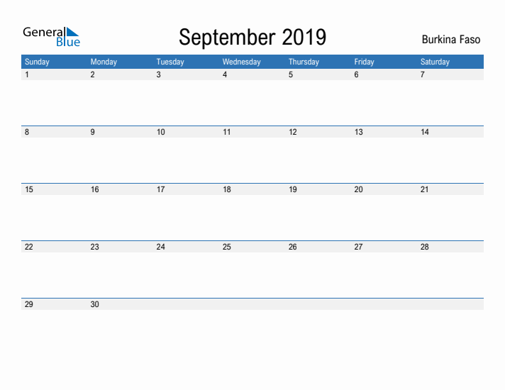 Fillable September 2019 Calendar