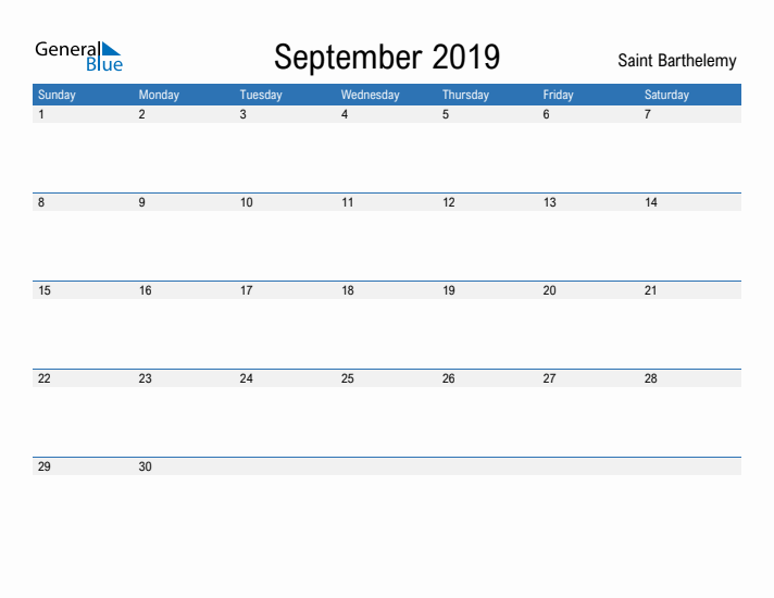 Fillable September 2019 Calendar