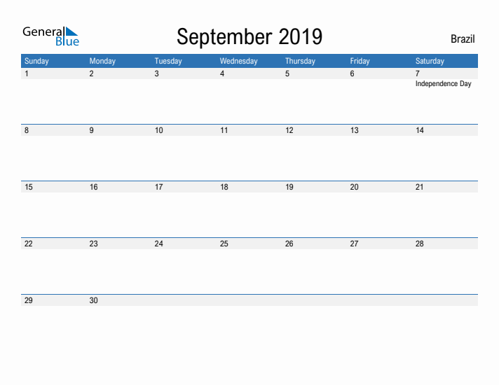 Fillable September 2019 Calendar