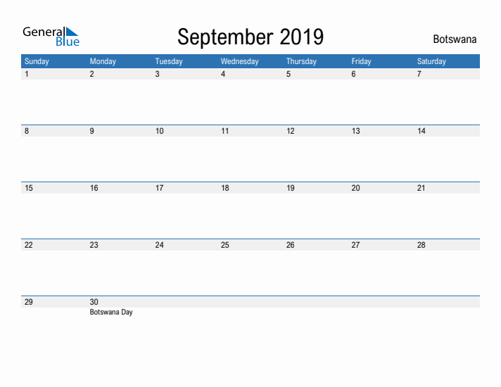 Fillable September 2019 Calendar