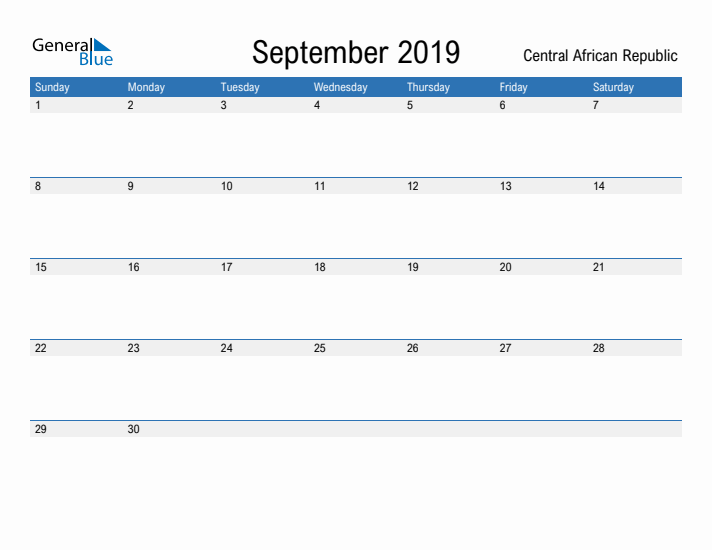 Fillable September 2019 Calendar